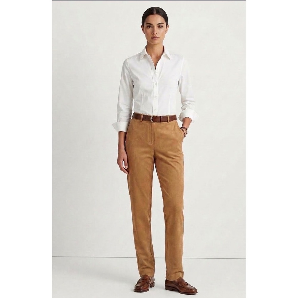 VTG Y2K Talbots Tan Peachskin Stretch Trousers w/‎ Coin Pocket Straight Leg 6